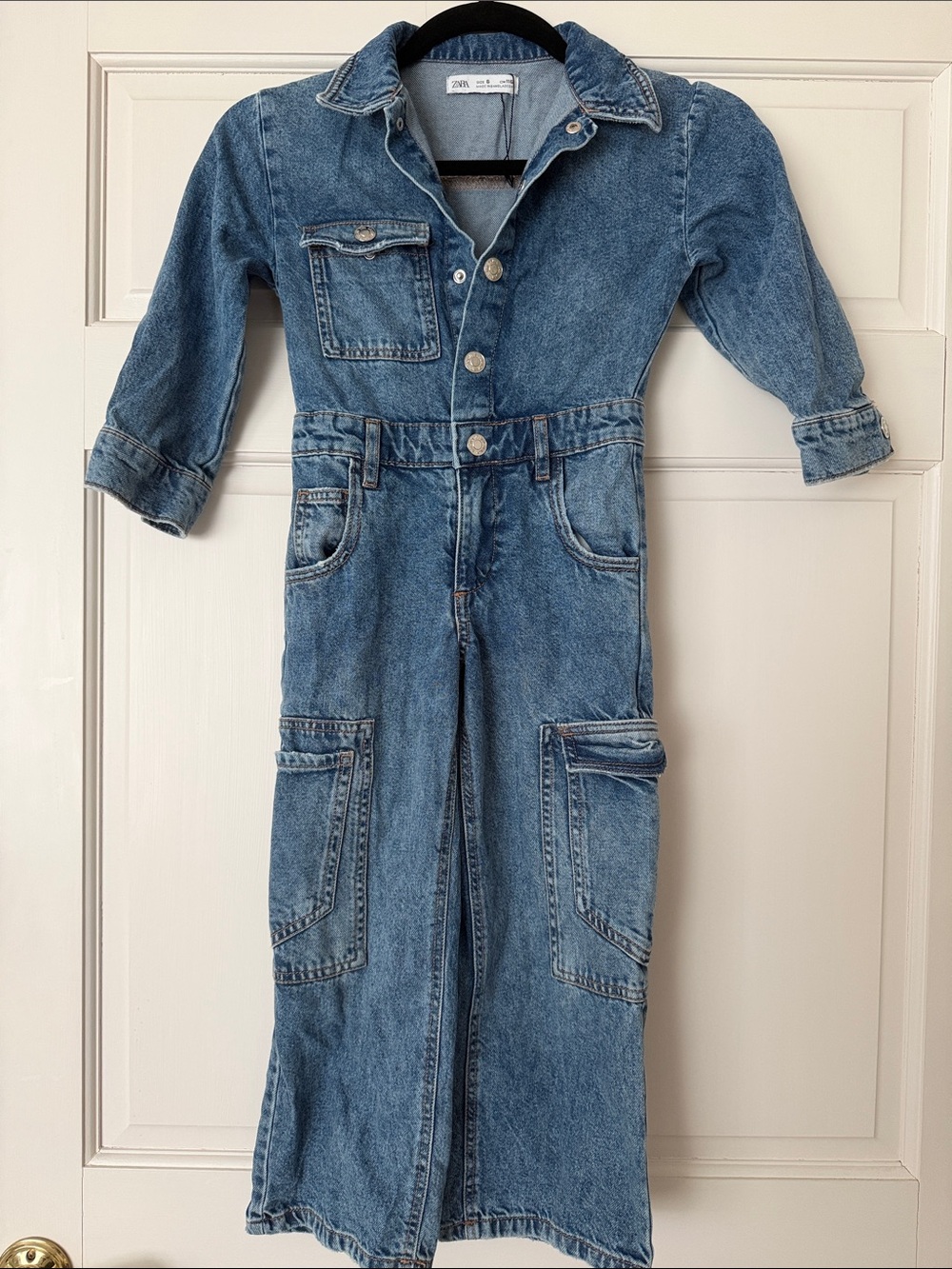 Zara Kids Light Blue Denim Jumpsuit with Cargo Pockets